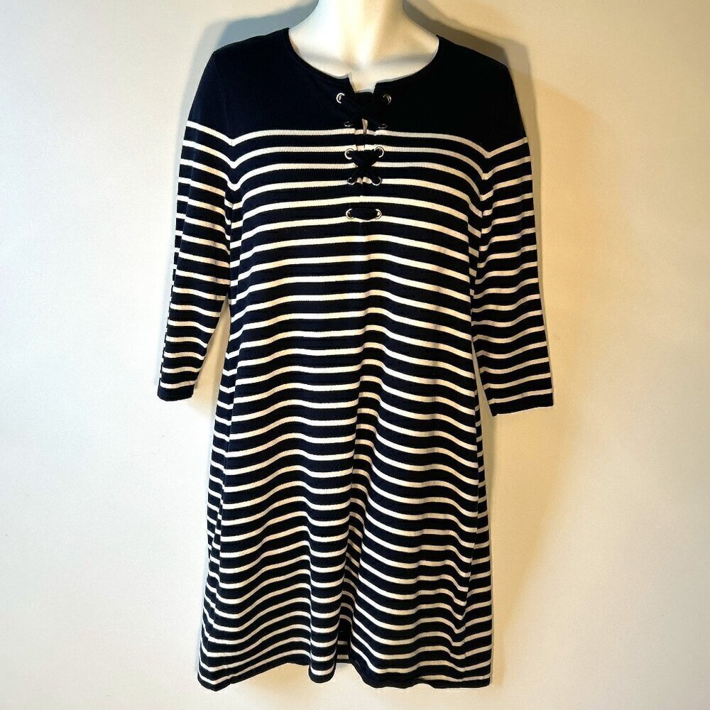 Talbots SZ XLP Navy & White Stripe knit t-shirt dress Comfort Preppy Nautical